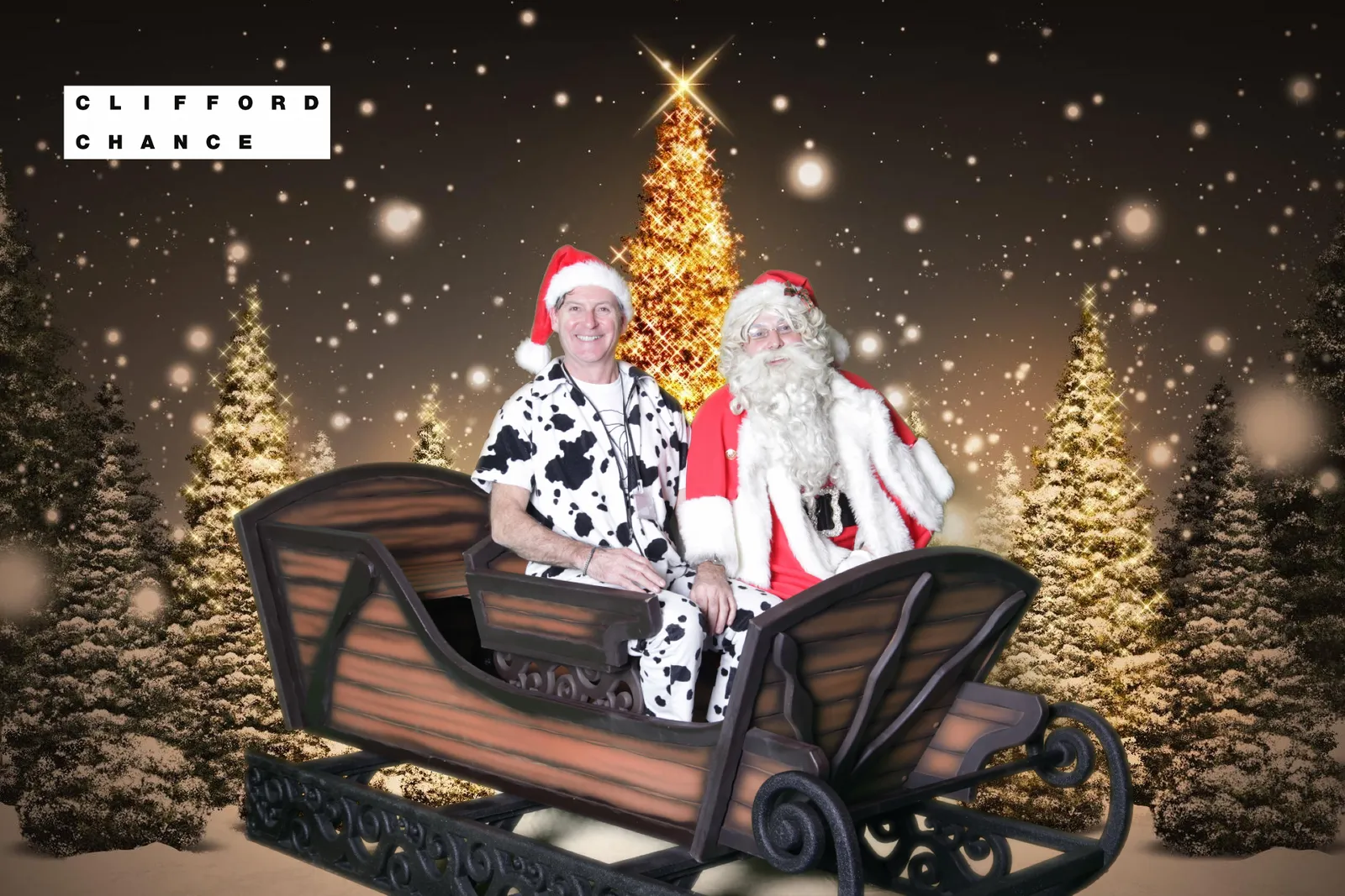 Clifford Chance Christmas party green screen composite with Santa and sleigh