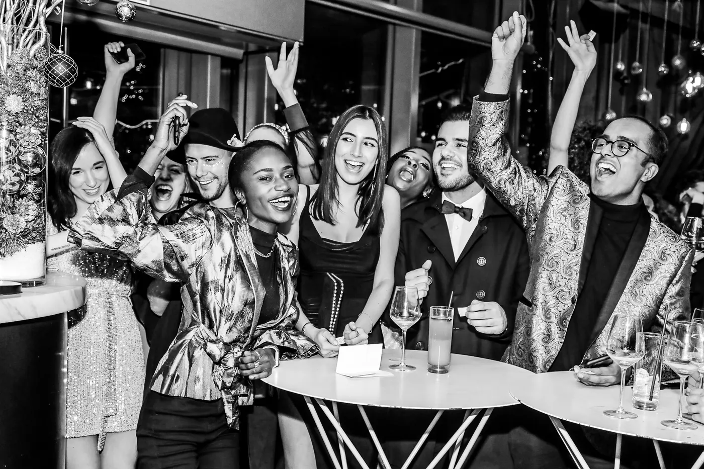 Guests celebrating with drinks at a party